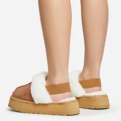 EGO Head-High Faux Fur Trim Sling Back Platform Slipper In Chestnut Brown Faux Suede -EGO Sales 20 01 23 fw acc50523 sq