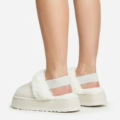 EGO Head-High Faux Fur Trim Sling Back Platform Slipper In Cream Faux Suede -EGO Sales 20 01 23 fw acc50538 sq