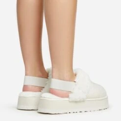 EGO Head-High Faux Fur Trim Sling Back Platform Slipper In Cream Faux Suede -EGO Sales 20 01 23 fw acc50539 sq