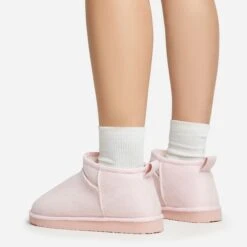 EGO Ultra Mini Ankle Length Faux Fur Lining Boots In Light Pink Faux Suede -EGO Sales 20 01 23 fw acc50553 sq