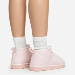 EGO Ultra Mini Ankle Length Faux Fur Lining Boots In Light Pink Faux Suede -EGO Sales 20 01 23 fw acc50554 sq