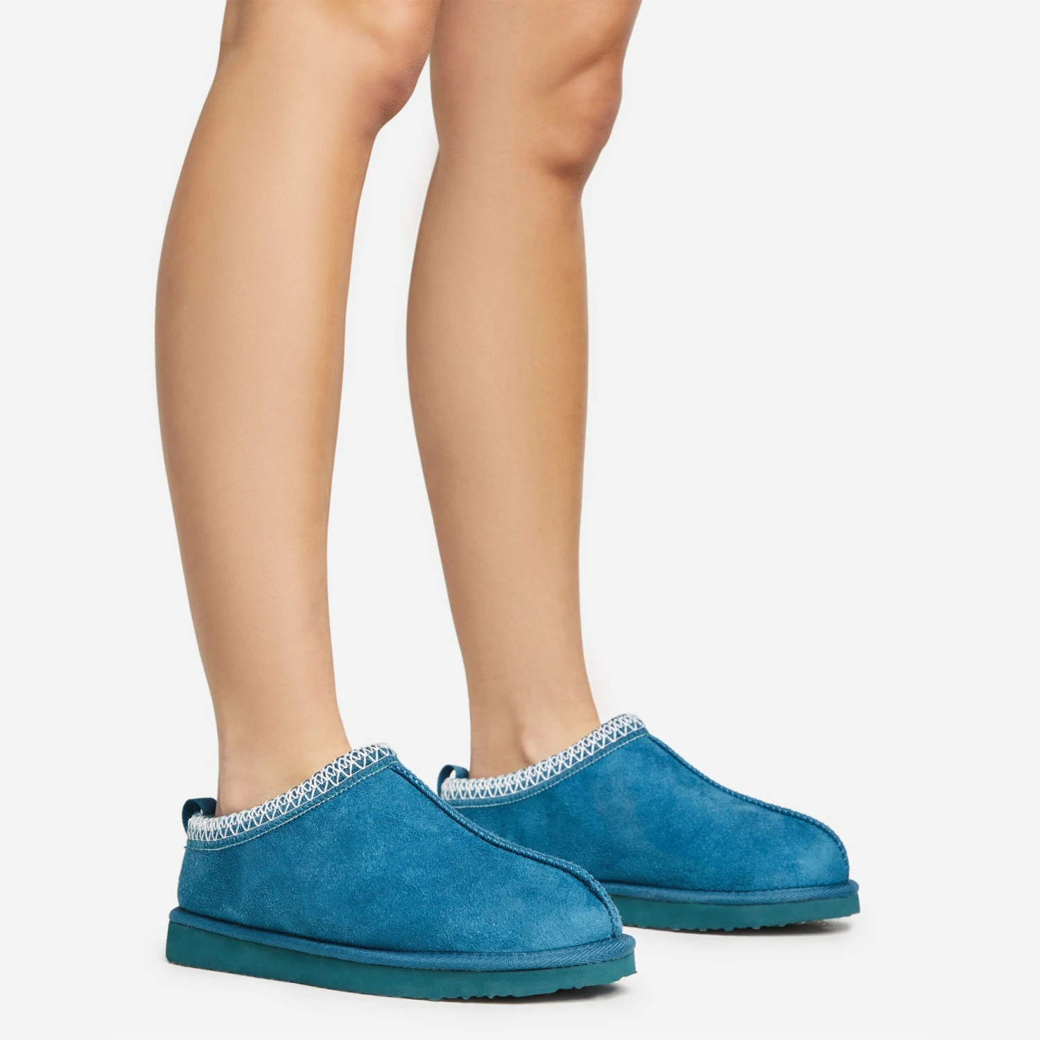 EGO Catch-Up Aztec Detail Faux Fur Lining Flat Slipper In Teal Faux Suede 4 EGO Catch-Up Aztec Detail Faux Fur Lining Flat Slipper In Teal Faux Suede - Image 2