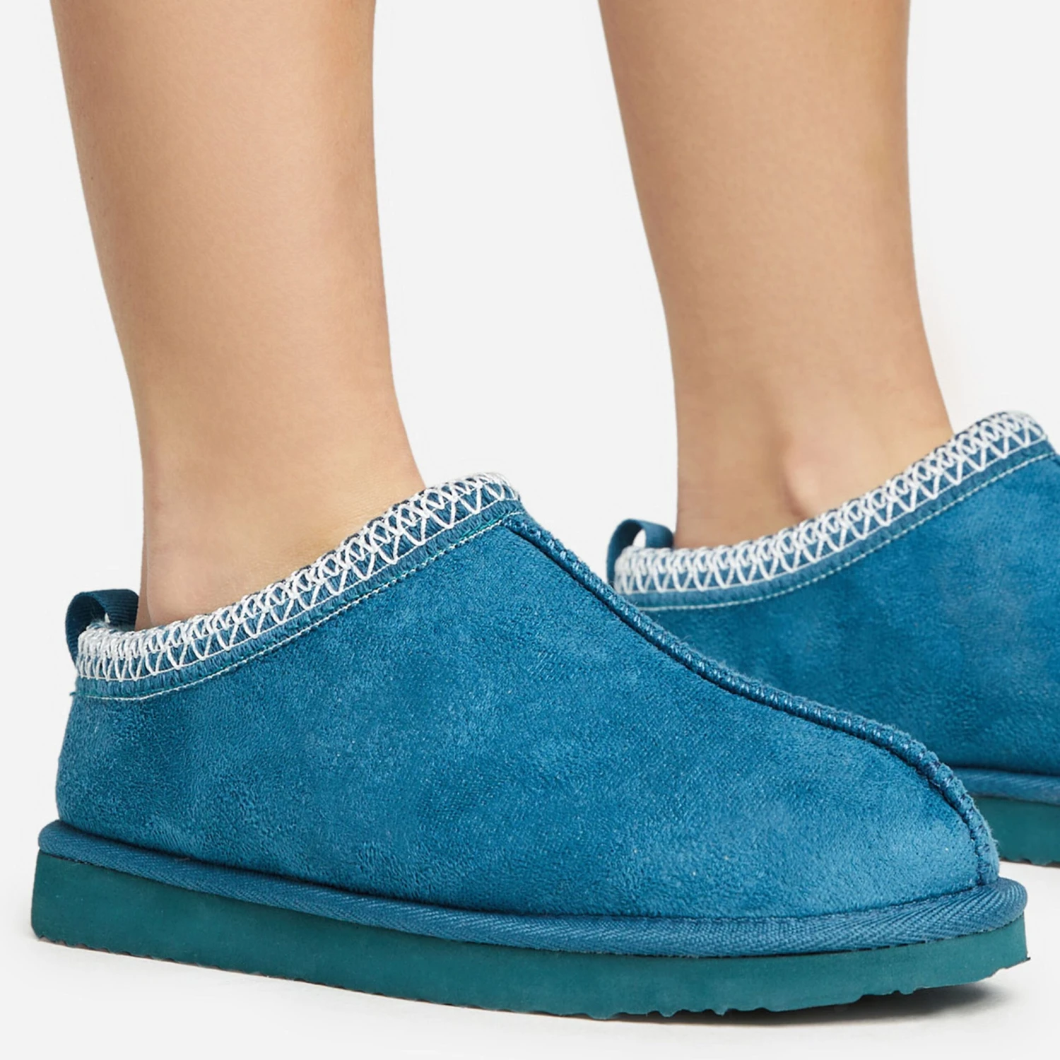 EGO Catch-Up Aztec Detail Faux Fur Lining Flat Slipper In Teal Faux Suede 5 EGO Catch-Up Aztec Detail Faux Fur Lining Flat Slipper In Teal Faux Suede - Image 3