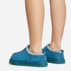 EGO Catch-Up Aztec Detail Faux Fur Lining Flat Slipper In Teal Faux Suede 10 EGO Catch-Up Aztec Detail Faux Fur Lining Flat Slipper In Teal Faux Suede -EGO Sales 20 01 23 fw acc50573 sq