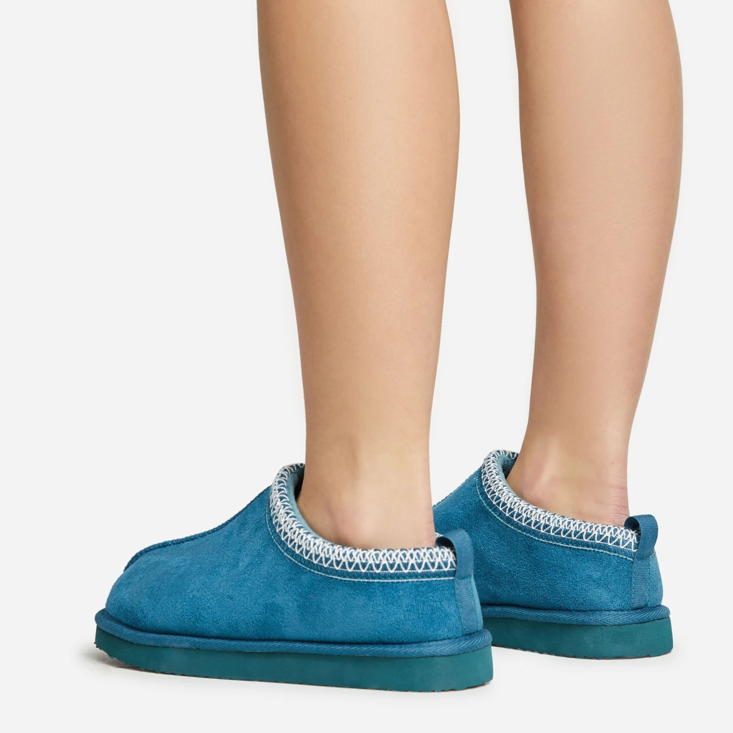 EGO Catch-Up Aztec Detail Faux Fur Lining Flat Slipper In Teal Faux Suede 6 EGO Catch-Up Aztec Detail Faux Fur Lining Flat Slipper In Teal Faux Suede - Image 4