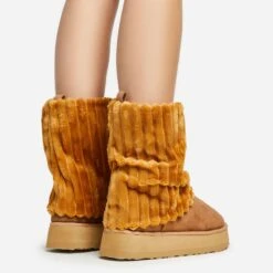 EGO Alpine Layered Detail Platform Ankle Boot In Chestnut Faux Suede -EGO Sales 20 01 23 fw acc50589 sb