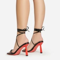 EGO Uno Lace Up Buckle Detail Red Slanted Heel In Black Faux Leather -EGO Sales 20 01 23 fw acc50658 sb