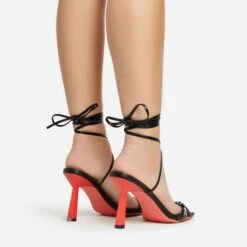 EGO Uno Lace Up Buckle Detail Red Slanted Heel In Black Faux Leather -EGO Sales 20 01 23 fw acc50659 sb2