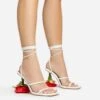 EGO Thorne Lace Up Double Strap Square Toe Rose Statement Heel In White Faux Leather -EGO Sales 20 01 23 fw acc50715 s