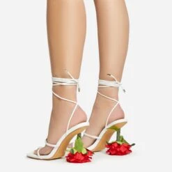 EGO Thorne Lace Up Double Strap Square Toe Rose Statement Heel In White Faux Leather -EGO Sales 20 01 23 fw acc50717 sb2