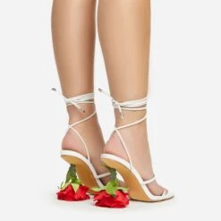 EGO Thorne Lace Up Double Strap Square Toe Rose Statement Heel In White Faux Leather -EGO Sales 20 01 23 fw acc50718 sb