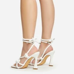 EGO Vera Lace Up Knotted Strap Detail Square Toe Flared Block Heel In White Faux Leather -EGO Sales 20 01 23 fw acc50734 sb2