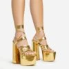 EGO Amazoness Lace Up Extreme Strappy Detail Platform Block Heel In Gold Patent -EGO Sales 20 01 23 fw acc50816 s