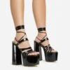 EGO Amazoness Lace Up Extreme Strappy Detail Platform Block Heel In Black Patent -EGO Sales 20 01 23 fw acc50827 s