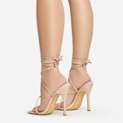 EGO Summer-Night Lace Up Textured Strap Detail Square Toe Heel In Nude Patent -EGO Sales 20 01 23 fw acc50835 sb