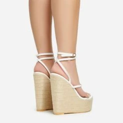 EGO Arred Clear Perspex Strap Detail Woven Platform Wedge In White Faux Leather -EGO Sales 20 01 23 fw acc50862 sb2