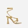 EGO Vera Lace Up Knotted Strap Detail Square Toe Flared Block Heel In Gold Faux Leather -EGO Sales 20 01 23 fw acc50924 sq 1