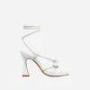 EGO Vera Lace Up Knotted Strap Detail Square Toe Flared Block Heel In White Faux Leather -EGO Sales 20 01 23 fw acc50925 sq