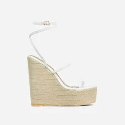 EGO Arred Clear Perspex Strap Detail Woven Platform Wedge In White Faux Leather -EGO Sales 20 01 23 fw acc50935 sq