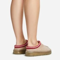 EGO Lil Aztec Detail Chunky Rubber Sole Faux Fur Lining Flat Slipper In Taupe Faux Suede -EGO Sales 20 01 23 fw acc51055 sq