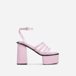 EGO Perocious Strappy Square Toe Platform Block Heel In Pink Croc Print Faux Leather -EGO Sales 20 01 23 fw acc51200 sq