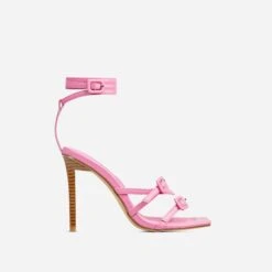 EGO Brady Double Buckle Strap Detail Square Toe Stiletto Heel In Pink Faux Leather -EGO Sales 20 01 23 fw acc51220 sq