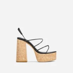 EGO Buffy Twisted Strap Detail Slingback Cork Platform Block Heel In Black Faux Leather -EGO Sales 20 01 23 fw acc52659 sq