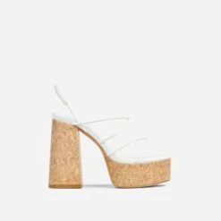 EGO Buffy Twisted Strap Detail Slingback Cork Platform Block Heel In White Faux Leather -EGO Sales 20 01 23 fw acc52661 sq