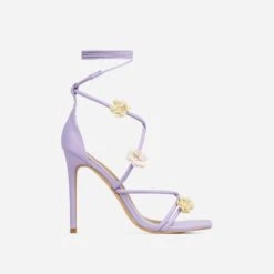 EGO Flower-Child Lace Up Strappy 3D Flower Detail Square Toe Stiletto Heel In Lilac Faux Leather -EGO Sales 20 01 23 fw acc52662 sq