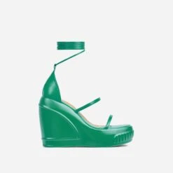 EGO Beach-Side Lace Up Strappy Platform Wedge Heel In Green Faux Leather And Rubber -EGO Sales 20 01 23 fw acc52672 sq1