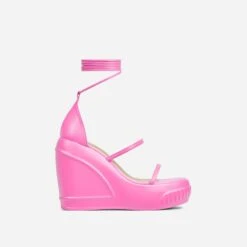 EGO Beach-Side Lace Up Strappy Platform Wedge Heel In Pink Faux Leather And Rubber -EGO Sales 20 01 23 fw acc52672 sq2