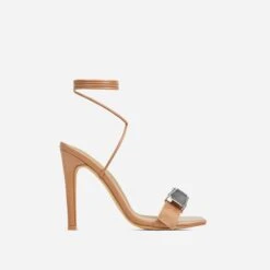 EGO Get-In-Loser Lace Up Buckle Detail Square Toe Stiletto Heel In Dark Nude Faux Leather -EGO Sales 20 01 23 fw acc52673 sq