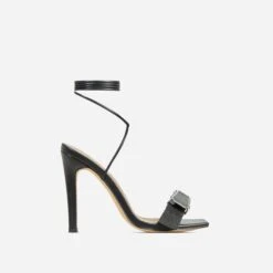 EGO Get-In-Loser Lace Up Buckle Detail Square Toe Stiletto Heel In Black Faux Leather -EGO Sales 20 01 23 fw acc52675 sq