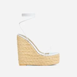 EGO Escape-Away Lace Up Woven Platform Wedge Heel In White Faux Leather -EGO Sales 20 01 23 fw acc52678 2 sq