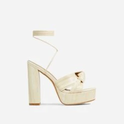 EGO Stacked Lace Up Knotted Strap Detail Peep Toe Wood Effect Platform Block Heel In Beige Faux Leather 11 EGO Stacked Lace Up Knotted Strap Detail Peep Toe Wood Effect Platform Block Heel In Beige Faux Leather -EGO Sales 20 01 23 fw acc52696 sq