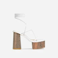 EGO Free-Soul Lace Up Strappy Square Toe Wood Effect Platform Block Heel In White Faux Leather -EGO Sales 20 01 23 fw acc52700 1 sq