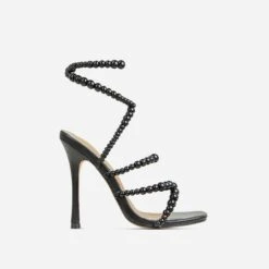 EGO Daya Lace Up Beaded Strap Detail Square Toe Stiletto Heel In Black Faux Leather -EGO Sales 20 01 23 fw acc52704 sq