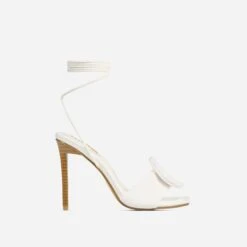 EGO Layla Lace Up Mix Match Buckle Detail Square Toe Stiletto Heel In Cream Linen -EGO Sales 20 01 23 fw acc52706 1 sq