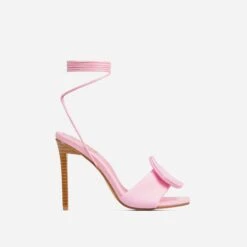 EGO Layla Lace Up Mix Match Buckle Detail Square Toe Stiletto Heel In Pink Linen -EGO Sales 20 01 23 fw acc52706 sq