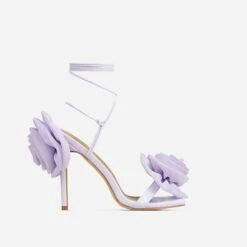 EGO Rosalia Lace Up Knotted Strap 3D Rose Detail Square Toe Stiletto Heel In Lilac Faux Leather -EGO Sales 20 01 23 fw acc52713 sq