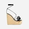 EGO Bloomy Lace Up 3D Flower Detail Woven Platform Wedge Heel In Black Faux Leather -EGO Sales 20 01 23 fw acc52716 sq2
