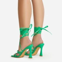 EGO Sorbet Lace Up Strappy Square Toe Flared Block Heel In Green Patent -EGO Sales 20 01 23 fw acc52737 sb
