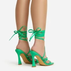 EGO Sorbet Lace Up Strappy Square Toe Flared Block Heel In Green Patent -EGO Sales 20 01 23 fw acc52738 sb2