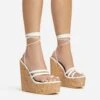 EGO Meg Lace Up Strappy Cork Platform Wedge Heel In White Faux Leather -EGO Sales 20 01 23 fw acc52744 s