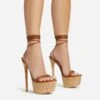 EGO West-Coast Lace Up Open Toe Cork Platform Stiletto Heel In Tan Brown Faux Leather -EGO Sales 20 01 23 fw acc52768 s
