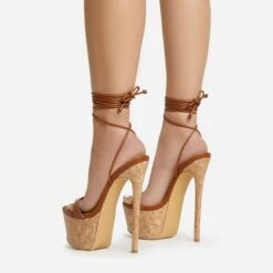 EGO West-Coast Lace Up Open Toe Cork Platform Stiletto Heel In Tan Brown Faux Leather -EGO Sales 20 01 23 fw acc52770 p