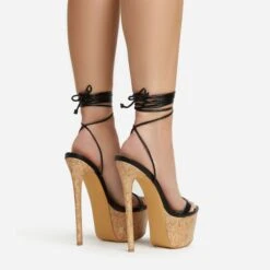 EGO West-Coast Lace Up Open Toe Cork Platform Stiletto Heel In Black Faux Leather -EGO Sales 20 01 23 fw acc52775 sb