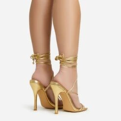 EGO Summer-Night Lace Up Textured Strap Detail Square Toe Heel In Gold Faux Leather -EGO Sales 20 01 23 fw acc52792 sb2