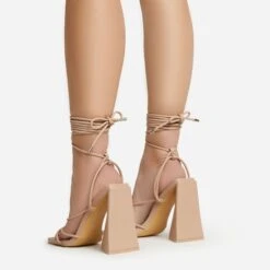 EGO Love-Booth Lace Up Knotted Strap Detail Square Toe Sculptured Flared Block Heel In Nude Faux Leather -EGO Sales 20 01 23 fw acc52831 sb2