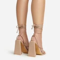EGO Love-Booth Lace Up Knotted Strap Detail Square Toe Sculptured Flared Block Heel In Nude Faux Leather -EGO Sales 20 01 23 fw acc52832 sb2